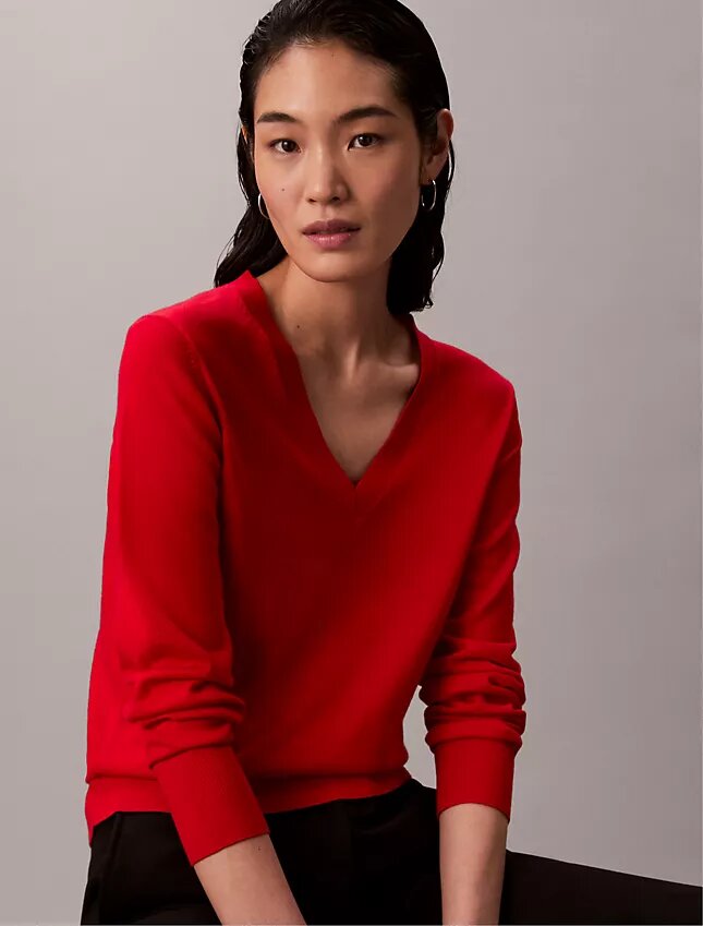 Camisola de Lã Merino com Decote em V Camisola de Lã Merino com Decote em V