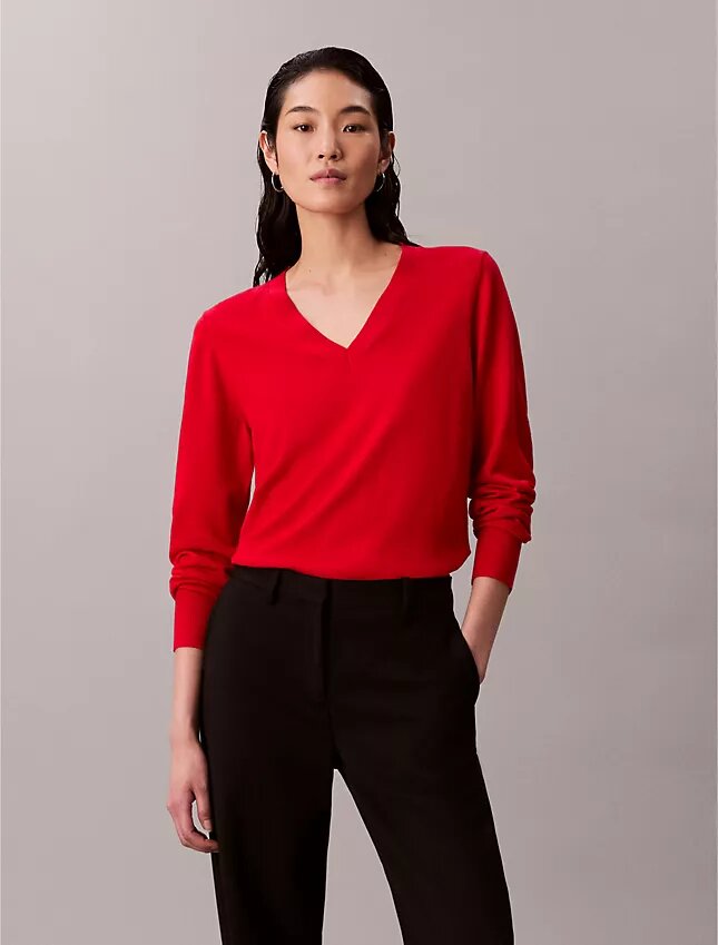 Camisola de Lã Merino com Decote em V Camisola de Lã Merino com Decote em V