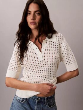 Camisola de malha aberta com gola polo