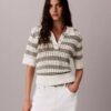 Camisola de malha aberta com gola polo Camisola de malha aberta com gola polo
