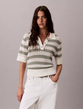 Camisola de malha aberta com gola polo