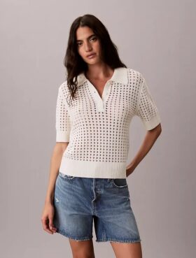 Camisola de malha aberta com gola polo