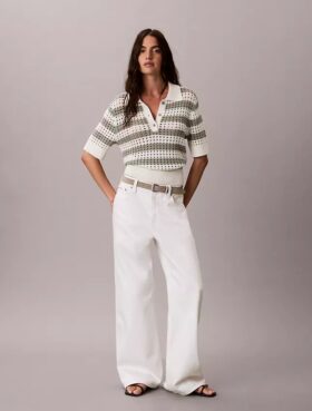 Camisola de malha aberta com gola polo