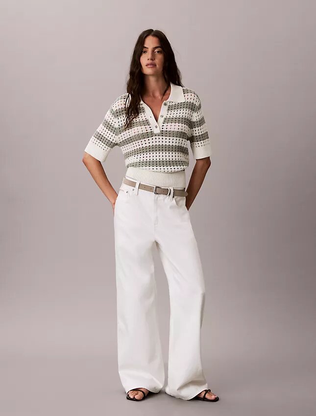 Camisola de malha aberta com gola polo Camisola de malha aberta com gola polo