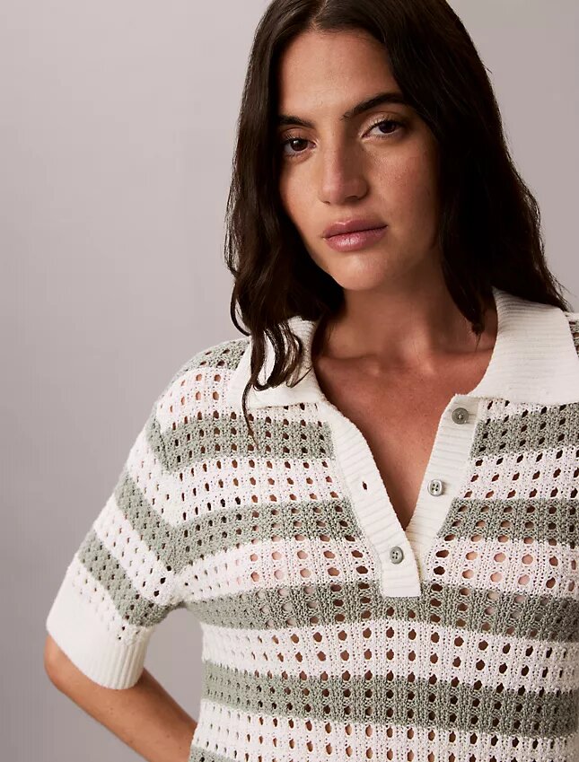 Camisola de malha aberta com gola polo Camisola de malha aberta com gola polo