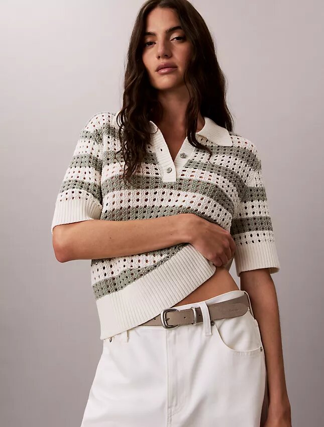 Camisola de malha aberta com gola polo Camisola de malha aberta com gola polo
