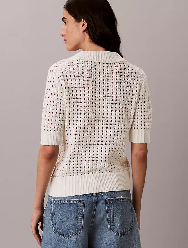 Camisola de malha aberta com gola polo Camisola de malha aberta com gola polo