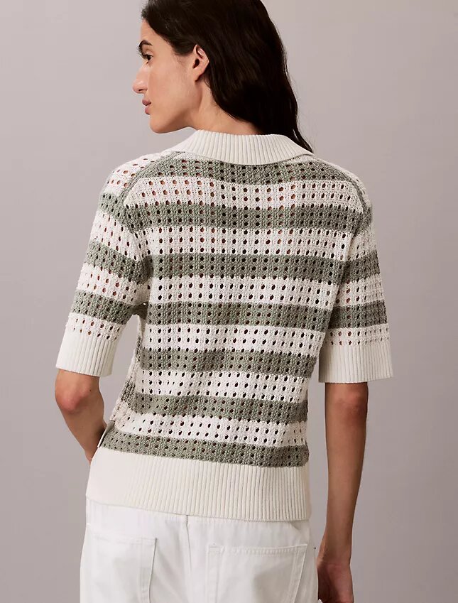 Camisola de malha aberta com gola polo Camisola de malha aberta com gola polo
