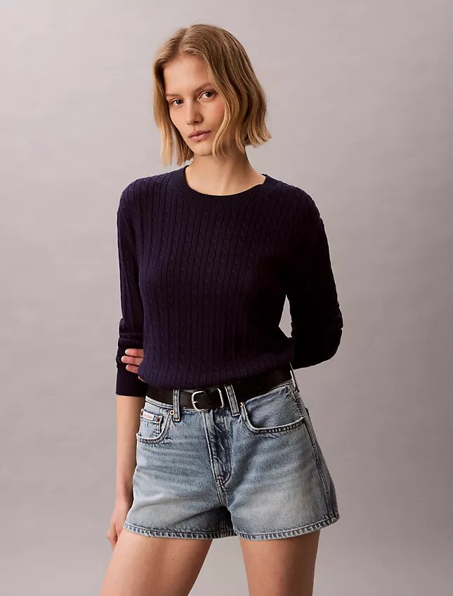 Camisola de malha com tranças em algodão Camisola de malha com tranças em algodão