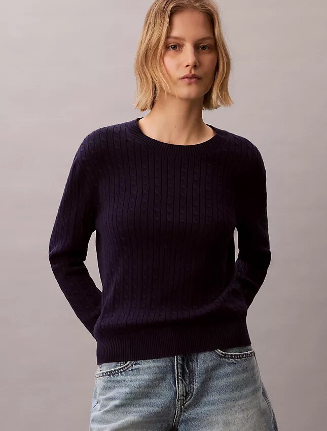 Camisola de malha com tranças em algodão Camisola de malha com tranças em algodão