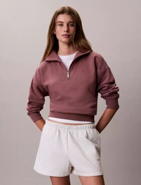 Camisola de malha polar com fecho de correr de um quarto e monograma