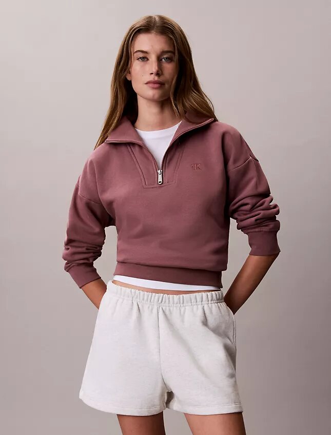 Camisola de malha polar com fecho de correr de um quarto e monograma Camisola de malha polar com fecho de correr de um quarto e monograma