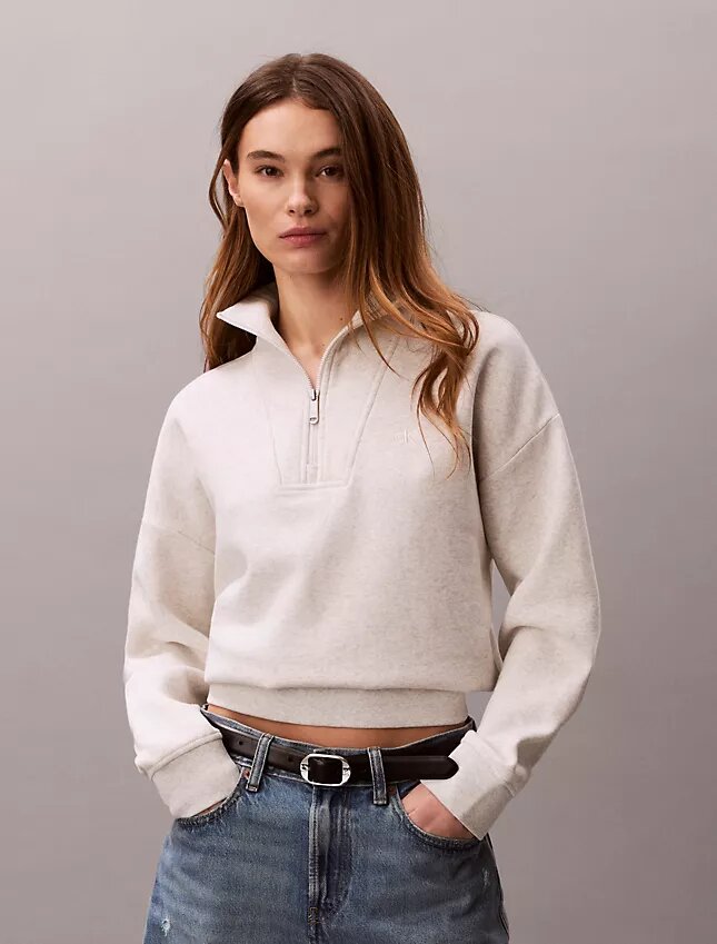 Camisola de malha polar com fecho de correr de um quarto e monograma Camisola de malha polar com fecho de correr de um quarto e monograma