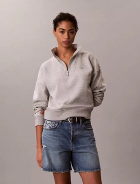 Camisola de malha polar com fecho de correr de um quarto e monograma