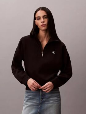 Camisola de malha polar com fecho de correr de um quarto e monograma