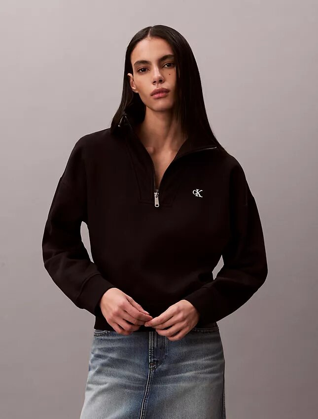 Camisola de malha polar com fecho de correr de um quarto e monograma Camisola de malha polar com fecho de correr de um quarto e monograma