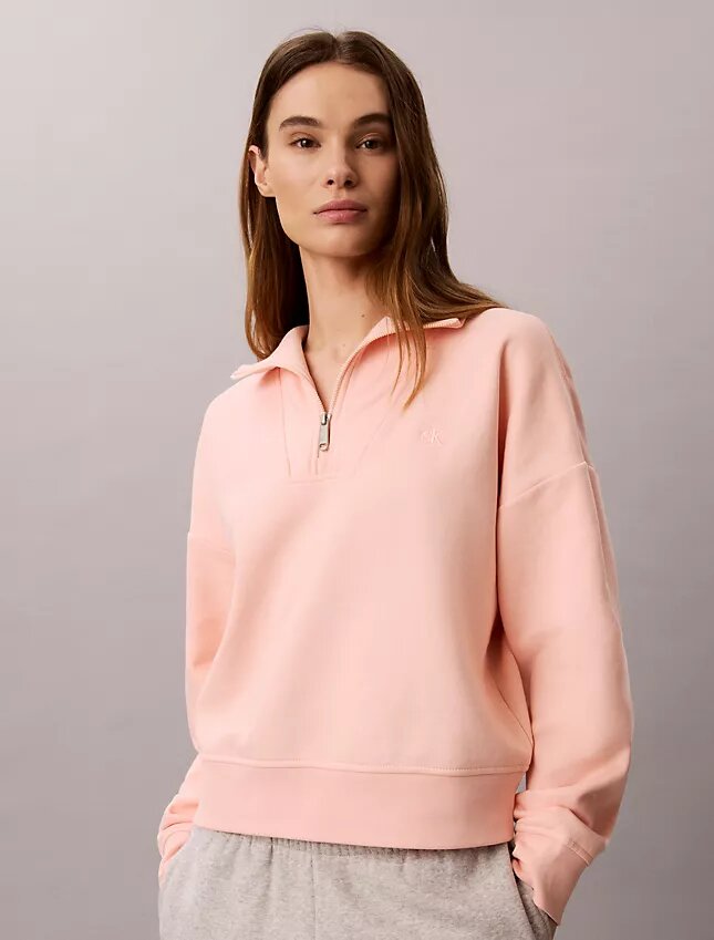 Camisola de malha polar com fecho de correr de um quarto e monograma Camisola de malha polar com fecho de correr de um quarto e monograma