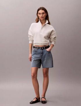 Camisola de malha polar com fecho de correr de um quarto e monograma