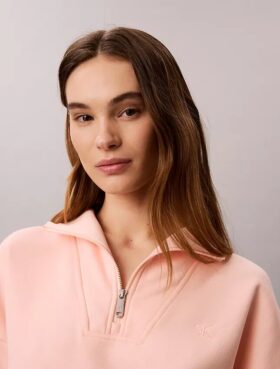 Camisola de malha polar com fecho de correr de um quarto e monograma