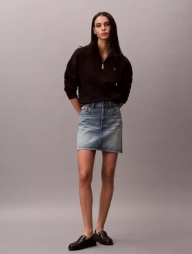 Camisola de malha polar com fecho de correr de um quarto e monograma