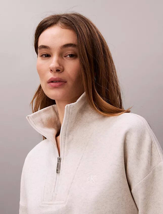 Camisola de malha polar com fecho de correr de um quarto e monograma Camisola de malha polar com fecho de correr de um quarto e monograma