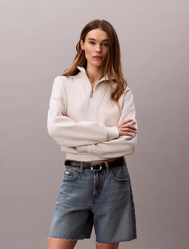 Camisola de malha polar com fecho de correr de um quarto e monograma Camisola de malha polar com fecho de correr de um quarto e monograma