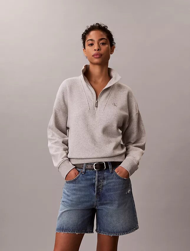 Camisola de malha polar com fecho de correr de um quarto e monograma Camisola de malha polar com fecho de correr de um quarto e monograma