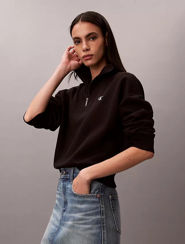 Camisola de malha polar com fecho de correr de um quarto e monograma Camisola de malha polar com fecho de correr de um quarto e monograma