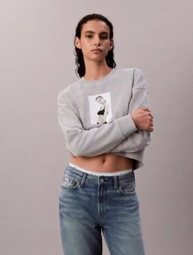 Camisola descontratada com grafismo de Kate Moss em tecido felpudo Camisola descontratada com grafismo de Kate Moss em tecido felpudo
