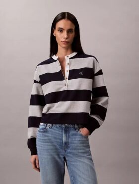 Camisola Henley com riscas universitárias