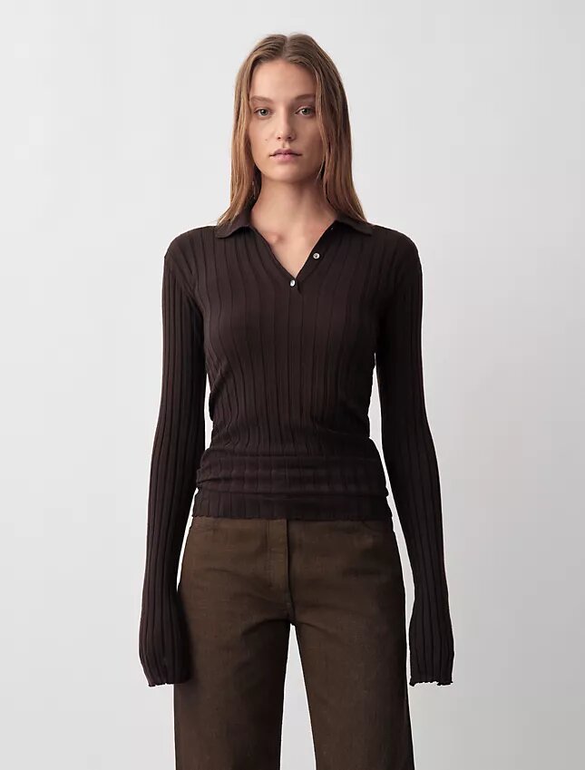 Camisola Polo Canelada Âmbar Camisola Polo Canelada Âmbar