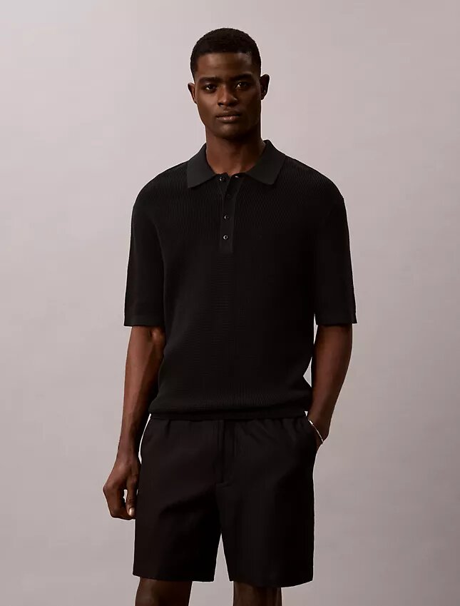 Camisola Polo em Algodão Waffle Camisola Polo em Algodão Waffle