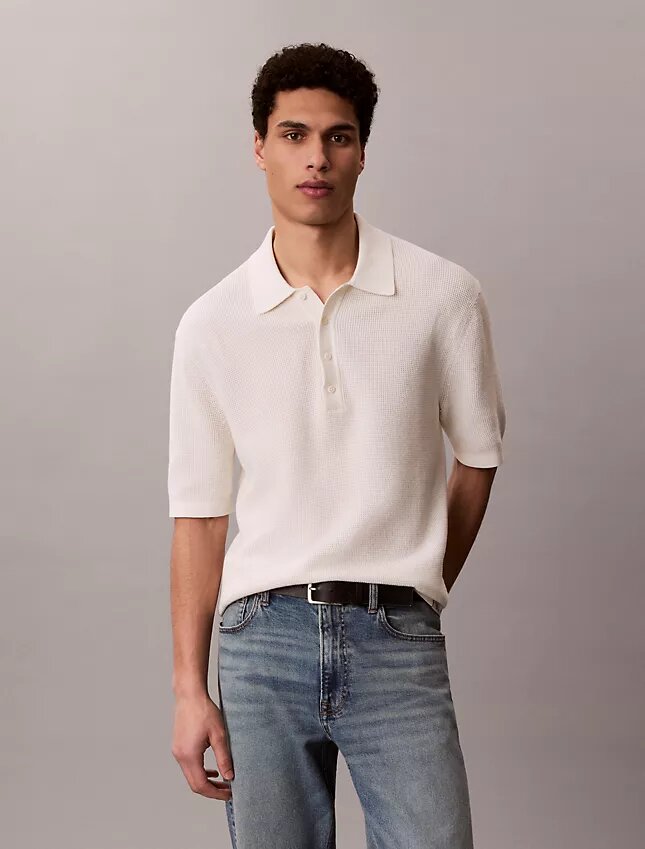 Camisola Polo em Algodão Waffle Camisola Polo em Algodão Waffle