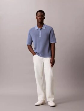 Camisola Polo em Algodão Waffle
