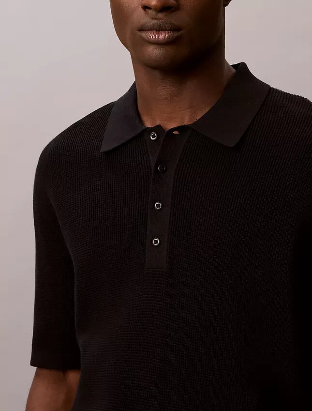 Camisola Polo em Algodão Waffle Camisola Polo em Algodão Waffle