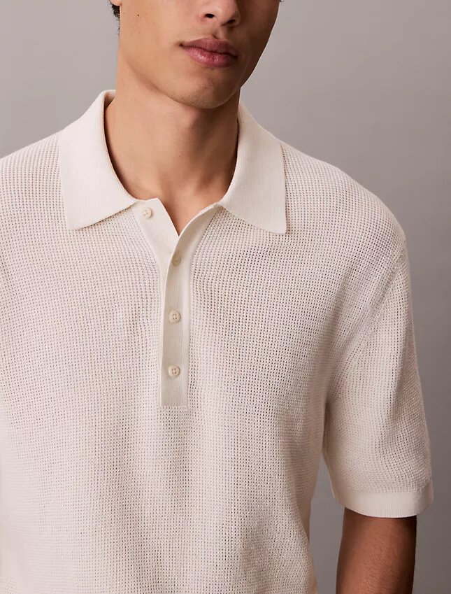 Camisola Polo em Algodão Waffle Camisola Polo em Algodão Waffle