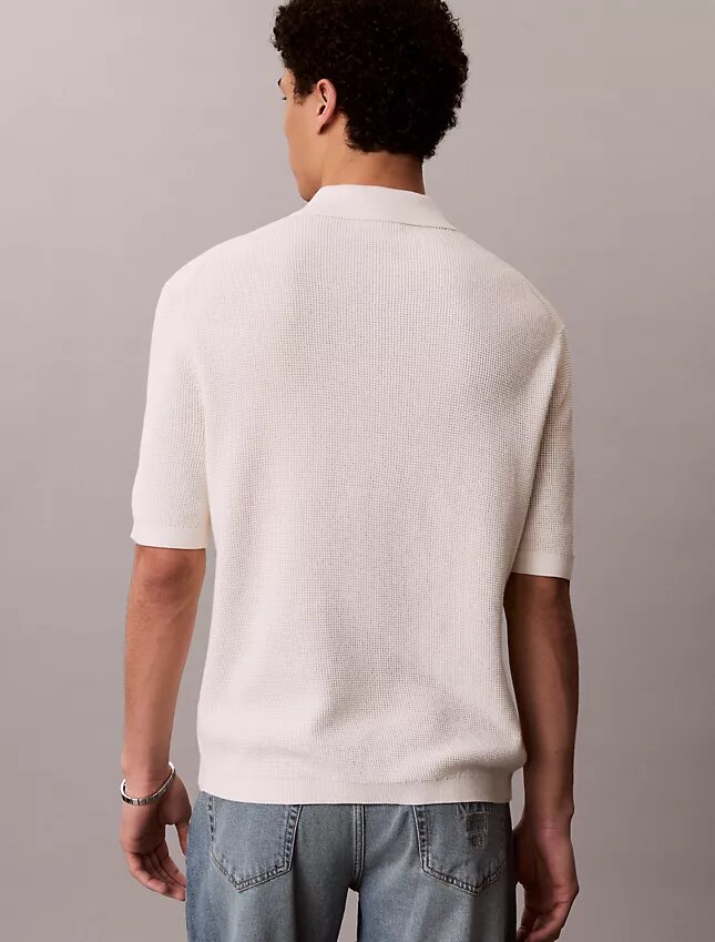 Camisola Polo em Algodão Waffle Camisola Polo em Algodão Waffle