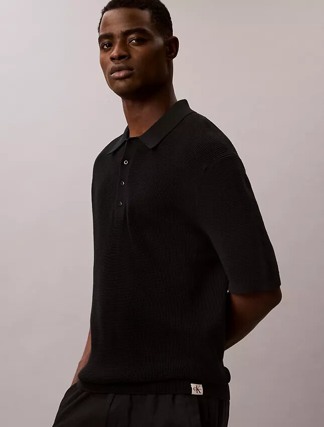 Camisola Polo em Algodão Waffle Camisola Polo em Algodão Waffle