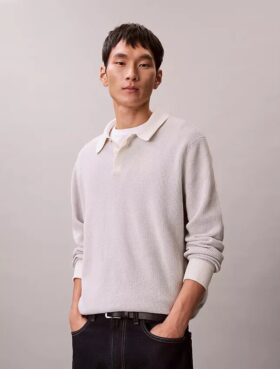 Camisola polo em malha waffle de algodão suave