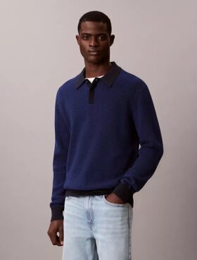 Camisola polo em malha waffle de algodão suave