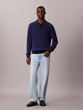 Camisola polo em malha waffle de algodão suave