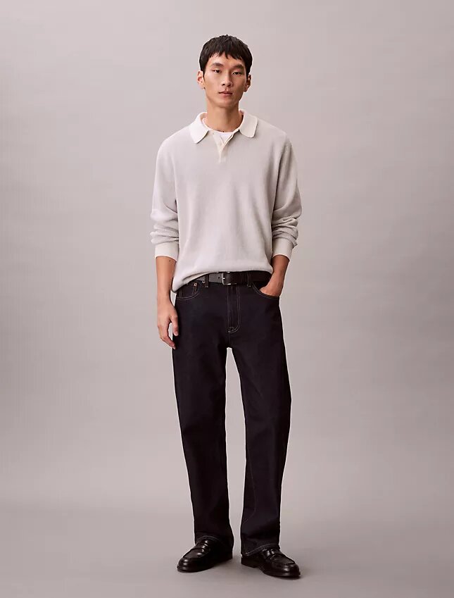 Camisola polo em malha waffle de algodão suave Camisola polo em malha waffle de algodão suave