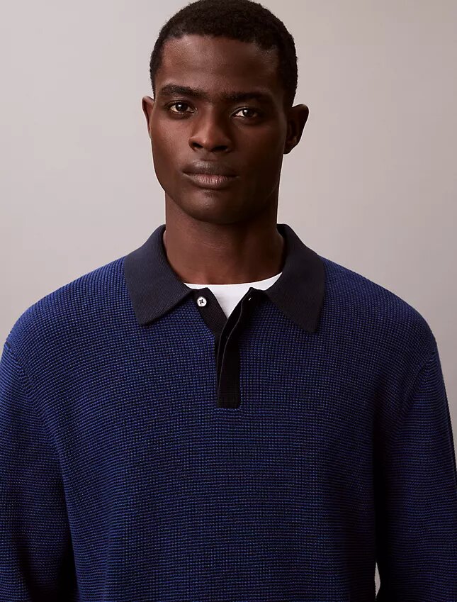 Camisola polo em malha waffle de algodão suave Camisola polo em malha waffle de algodão suave