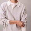 Camisola polo em malha waffle de algodão suave Camisola polo em malha waffle de algodão suave