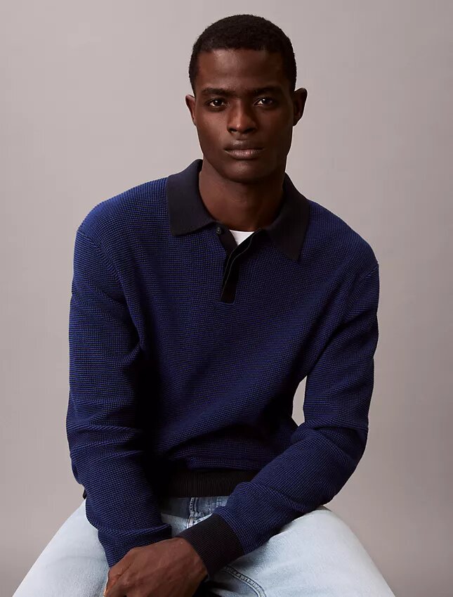Camisola polo em malha waffle de algodão suave Camisola polo em malha waffle de algodão suave