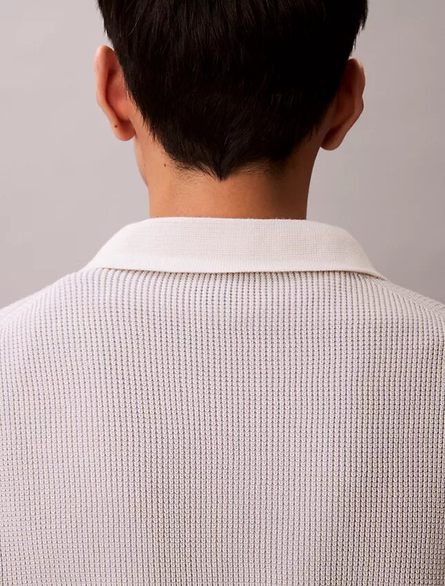 Camisola polo em malha waffle de algodão suave Camisola polo em malha waffle de algodão suave