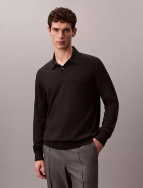 Camisola Polo em Mistura de Lã Merino Extra Fina