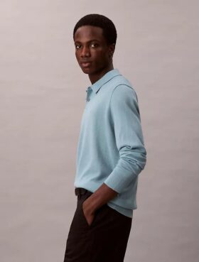 Camisola Polo em Mistura de Lã Merino Extra Fina