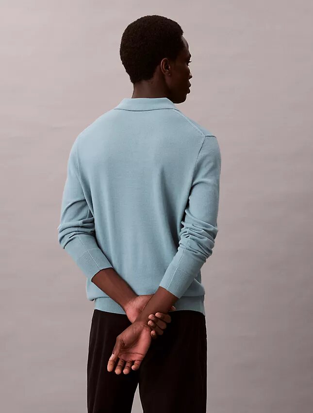Camisola Polo em Mistura de Lã Merino Extra Fina Camisola Polo em Mistura de Lã Merino Extra Fina