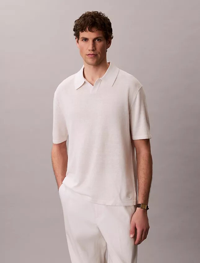 Camisola Polo em Mistura de Linho Camisola Polo em Mistura de Linho